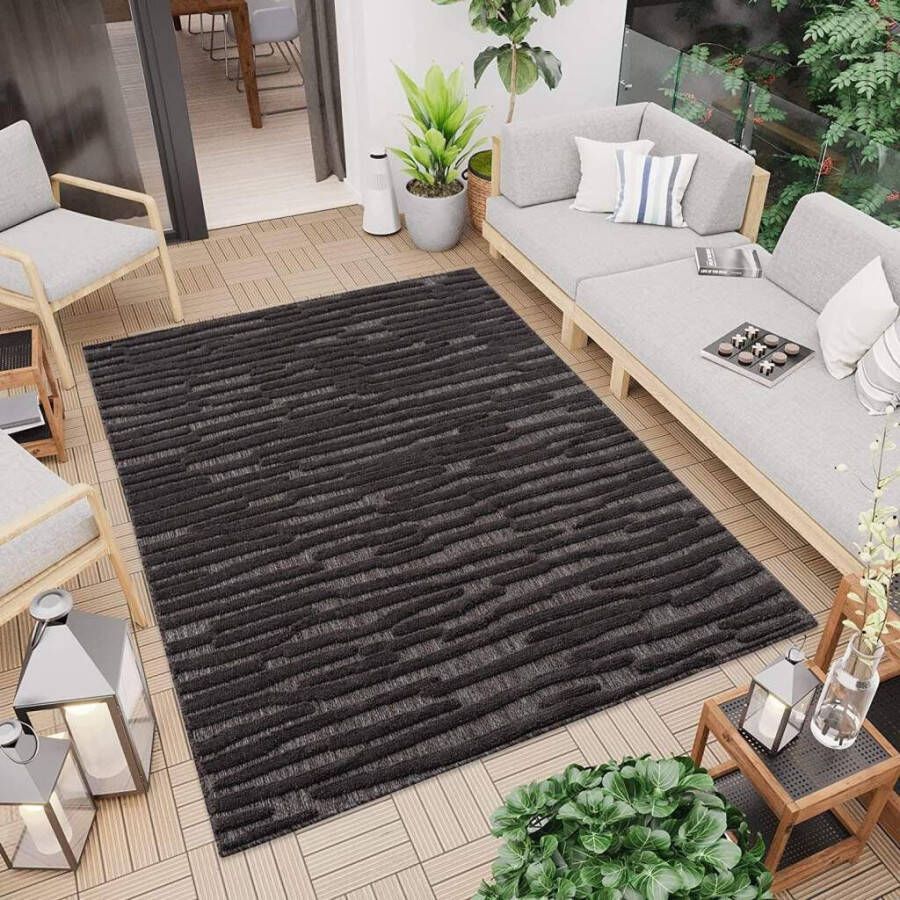 Carpet City Vloerkleed In-& Outdoorkleed Santorini 58394 3D-Effekt strepen Weerbestendig & uv-bestendig voor terras balkon keuken hal