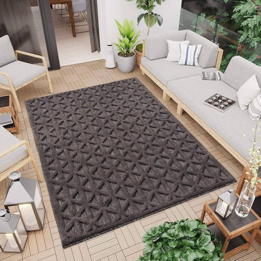 Carpet City Vloerkleed In-& Outdoorkleed Santorini 58500 3D-Effekt ruit-look Weerbestendig & uv-bestendig voor terras balkon keuken hal