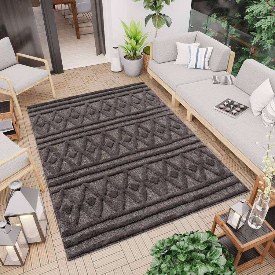 Carpet City Vloerkleed In-& Outdoorkleed Santorini 58538 3D-Effekt ruit-look Weerbestendig & uv-bestendig voor terras balkon keuken hal - Foto 5