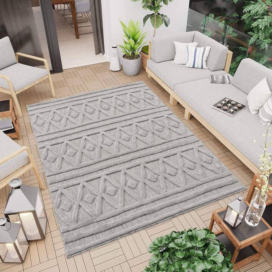 Carpet City Vloerkleed In-& Outdoorkleed Santorini 58538 3D-Effekt ruit-look Weerbestendig & uv-bestendig voor terras balkon keuken hal