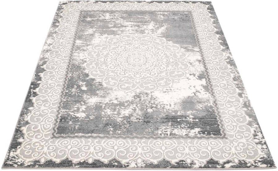Carpet City Vloerkleed Platina 8058 Korte pool randdessin glanzend door polyester