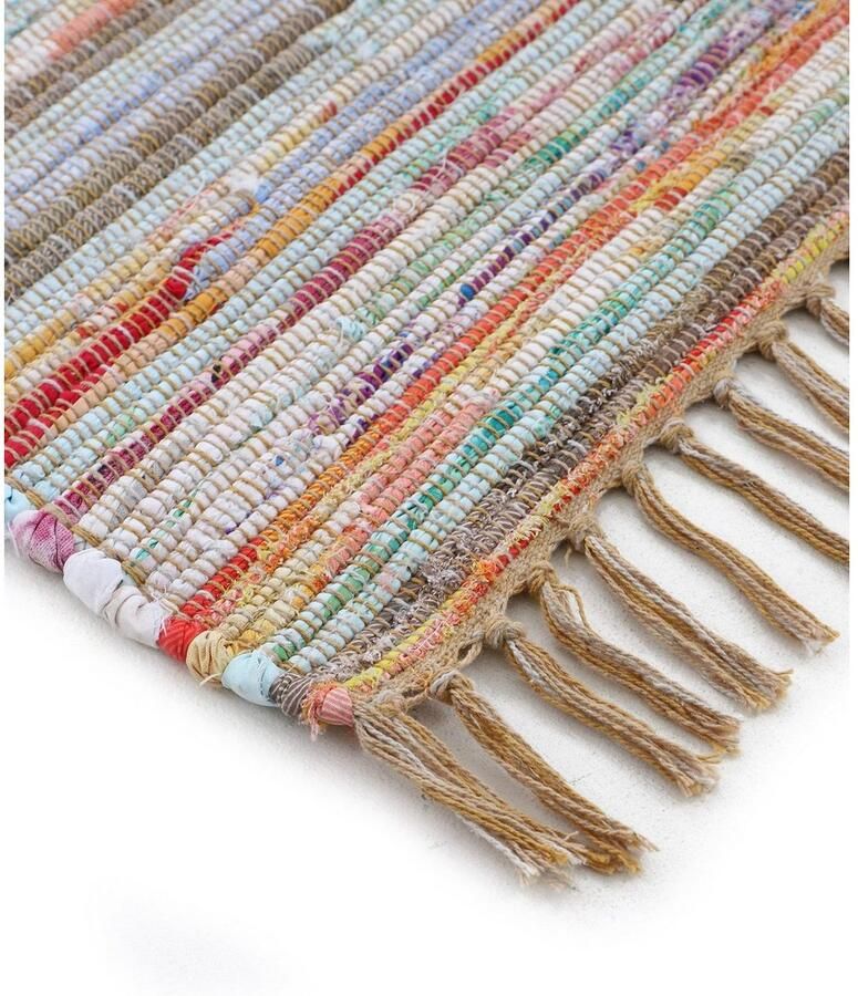 Carpetfine Vloerkleed Kelim Chindi omkeerbaar tapijt handgeweven patchwork tapijt met franjes ook verkrijgbaar in loperformaten