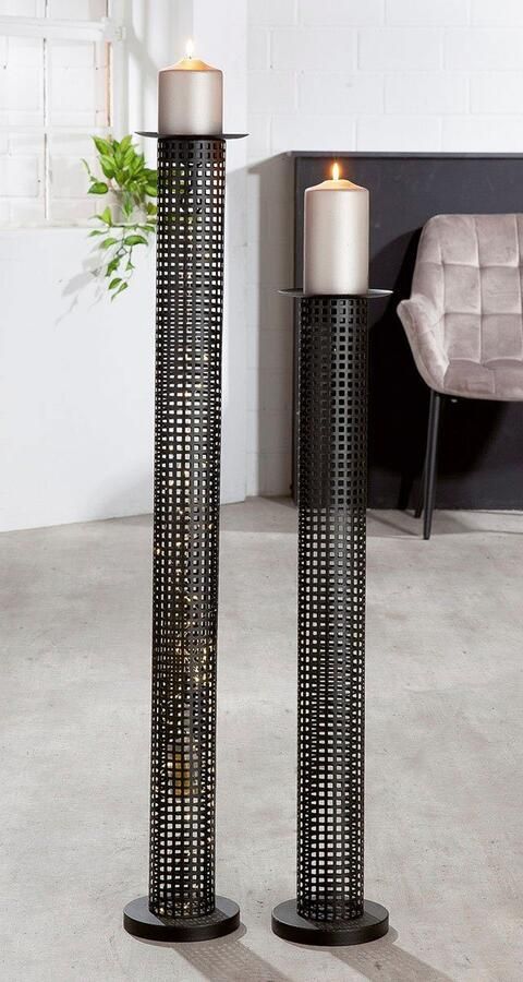 Casablanca by Gilde Kandelaar Stompkaarsenhouder Retino Ø ca. 14 5 cm met afneembaar bord en haak voor bijv. lichtsnoer (1 stuk)