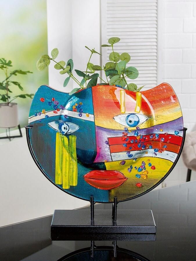 Casablanca by Gilde Tafelvaas Fashion decoratieve vaas van glas met zwarte metalen voet breedte ca. 39 cm (1 stuk)