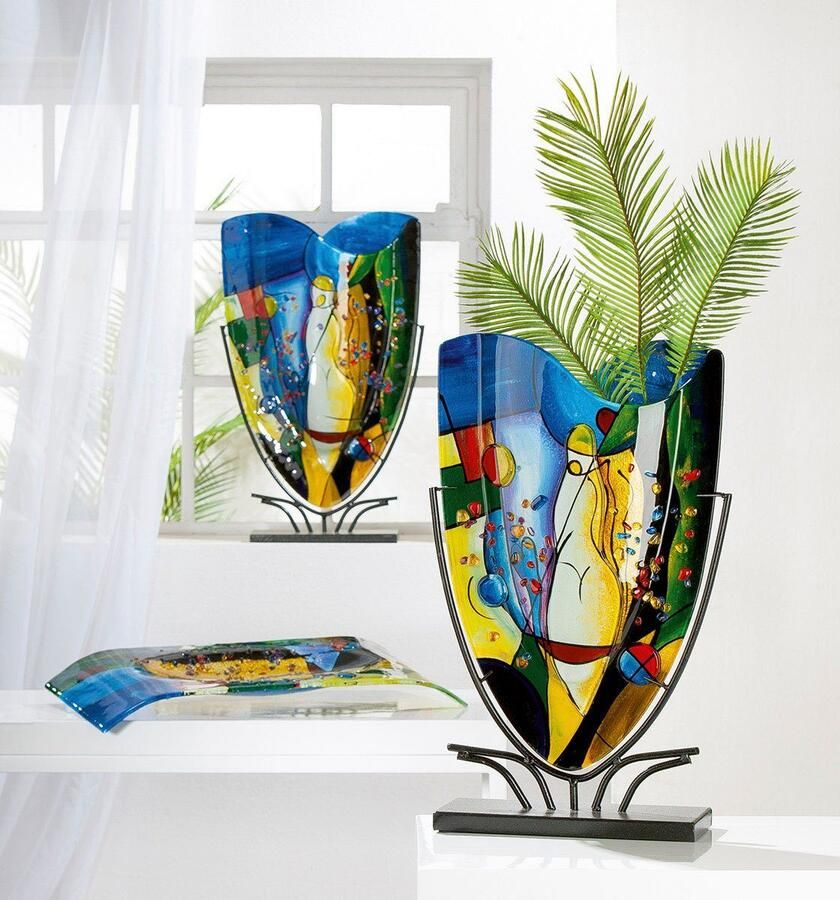 Casablanca by Gilde Tafelvaas Magic decoratieve vaas van glas met zwarte metalen voet (1 stuk)