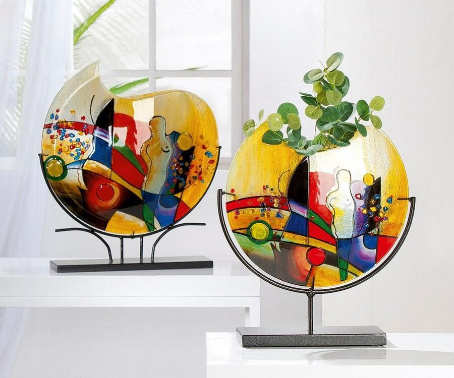 Casablanca by Gilde Tafelvaas Silhouette decoratieve vaas van glas met zwarte metalen voet hoogte ca. 53 cm (1 stuk)