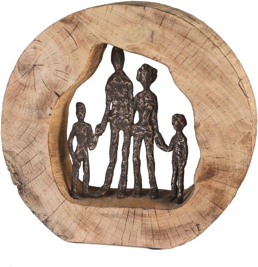 Casablanca by Gilde Decoratief figuur Sculptuur gezin Decoratief object hoogte 28 cm van metaal en hout-boomschijf woonkamer (1 stuk) - Foto 2