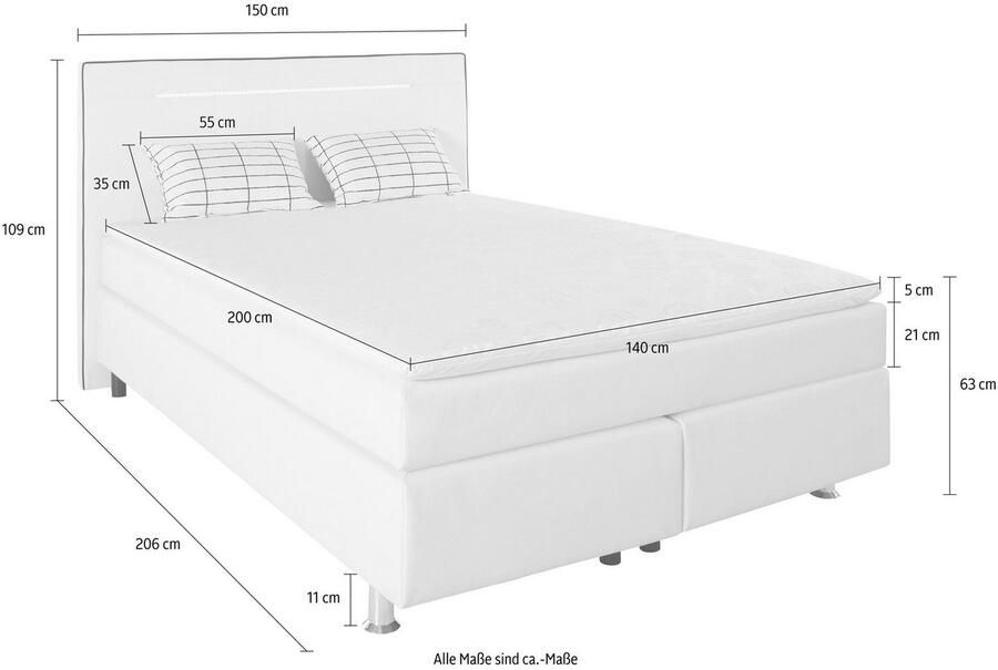 COLLECTION AB Boxspring London inclusief topper en kussens met LED-verlichting Boxspringbed verkrijgbaar in 90cmx200cm 140cmx200cm & 180cmx200cm - Foto 5