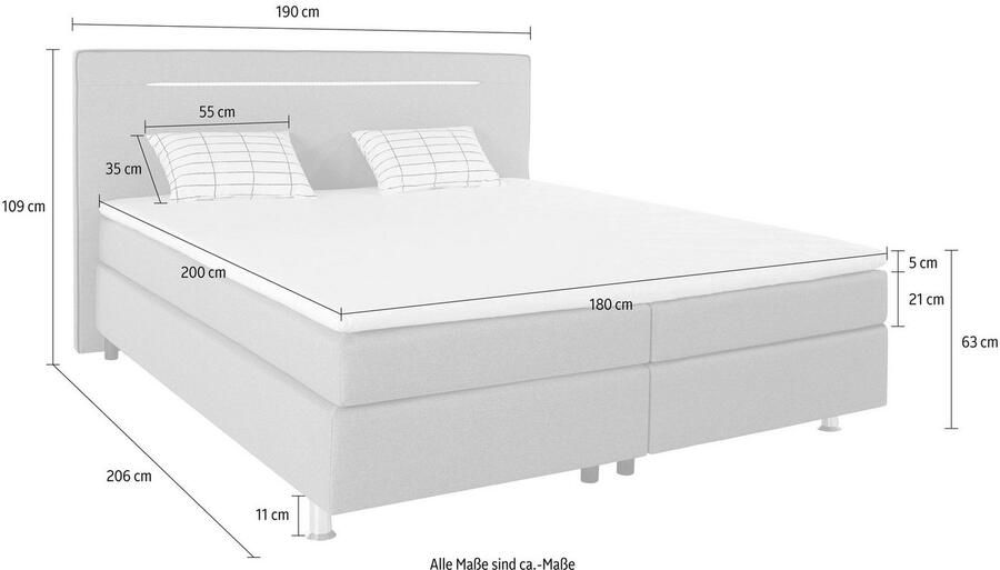 COLLECTION AB Boxspring London inclusief topper en kussens met LED-verlichting Boxspringbed verkrijgbaar in 90cmx200cm 140cmx200cm & 180cmx200cm - Foto 7