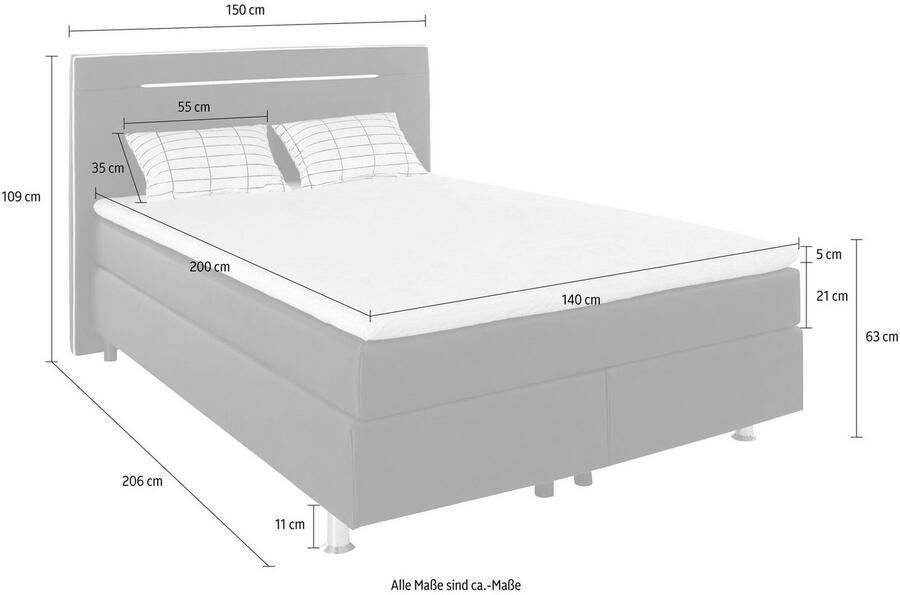 COLLECTION AB Boxspring London inclusief topper en kussens met LED-verlichting Boxspringbed verkrijgbaar in 90cmx200cm 140cmx200cm & 180cmx200cm - Foto 5