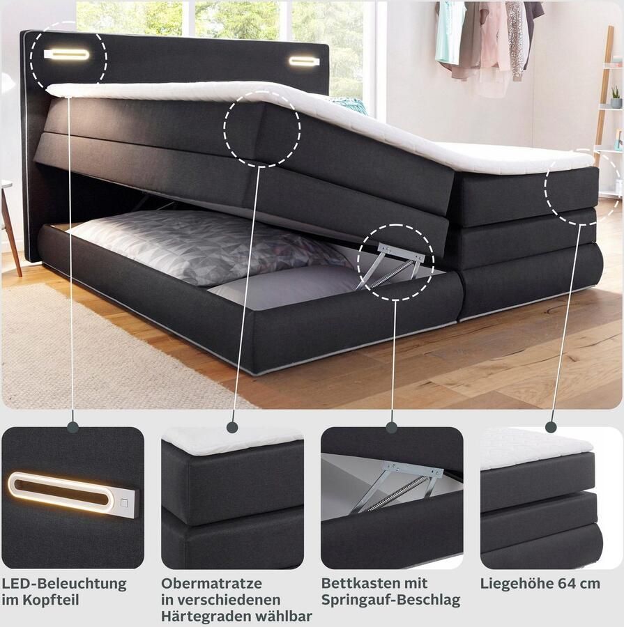 COLLECTION AB Boxspring Ninoni incl. bedlade topper en optioneel met led-verlichting - Foto 2