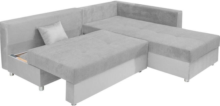 COLLECTION AB Hoekbank Italia L-vorm met slaapbank functie en bedbox in mix van fluweel en ribfluweel
