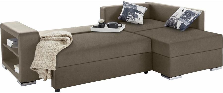 COLLECTION AB Hoekbank John L-vorm met bedfunctie bedlade en geïntegreerd rek - Foto 7