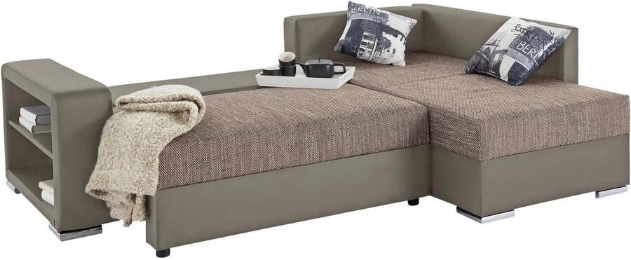 COLLECTION AB Hoekbank John L-vorm met bedfunctie bedlade en geïntegreerd rek