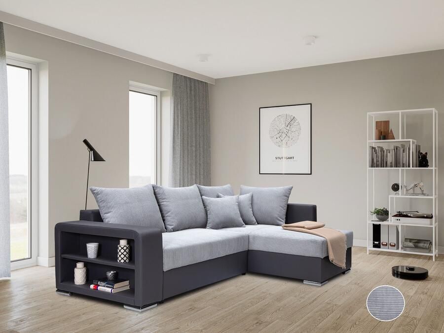 COLLECTION AB Hoekbank John L-vorm Verstelbare armleuning slaapfunctie bedlade ottomane aan beide zijden monteerbaar - Foto 3