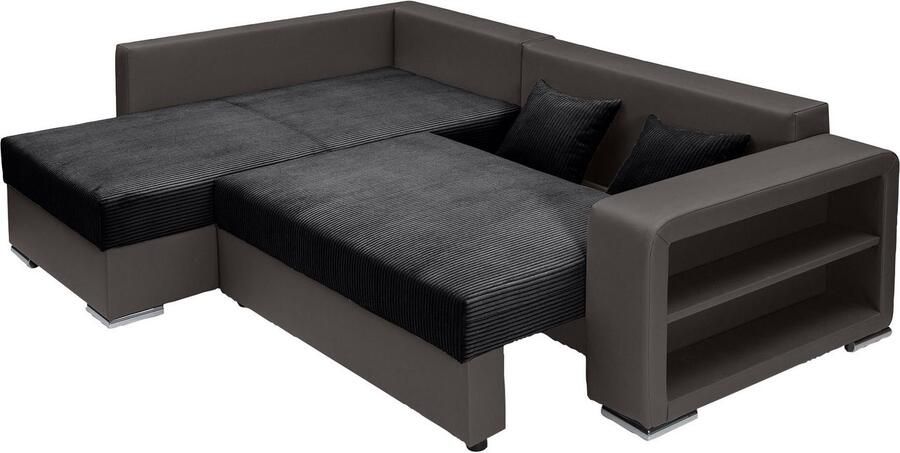 COLLECTION AB Hoekbank John L-vorm Verstelbare armleuning slaapfunctie bedlade ottomane aan beide zijden monteerbaar - Foto 9