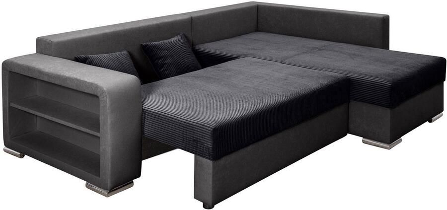 COLLECTION AB Hoekbank John L-vorm Verstelbare armleuning slaapfunctie bedlade ottomane aan beide zijden monteerbaar - Foto 8