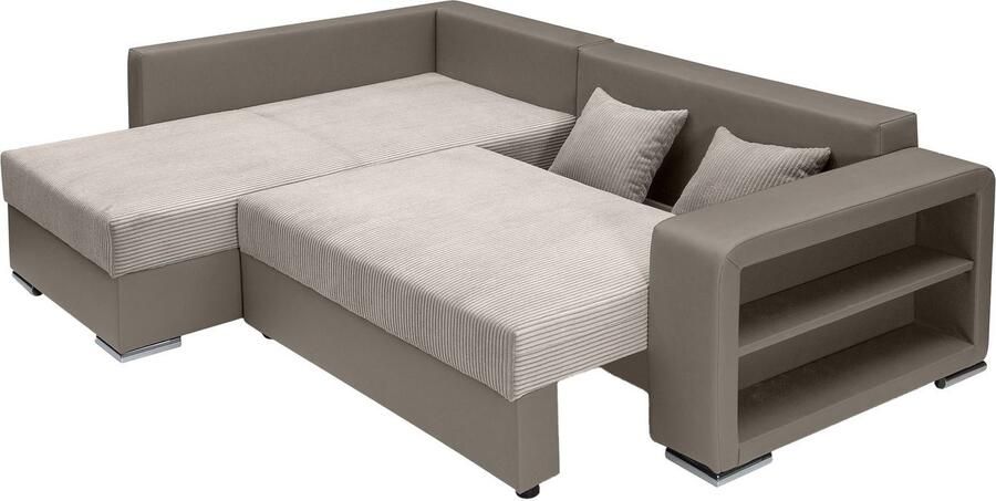 COLLECTION AB Hoekbank John L-vorm Verstelbare armleuning slaapfunctie bedlade ottomane aan beide zijden monteerbaar - Foto 14