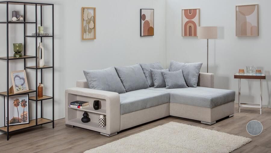 COLLECTION AB Hoekbank John L-vorm Verstelbare armleuning slaapfunctie bedlade ottomane aan beide zijden monteerbaar - Foto 10