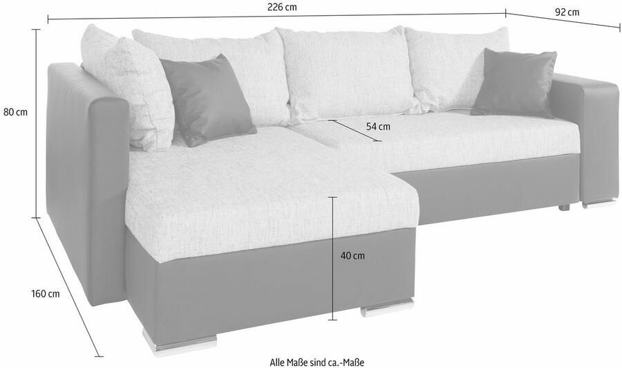 COLLECTION AB Hoekbank John L-vorm Verstelbare armleuning slaapfunctie bedlade ottomane aan beide zijden monteerbaar - Foto 7