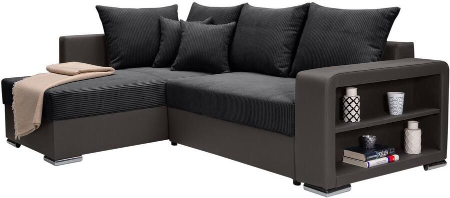 COLLECTION AB Hoekbank John L-vorm Verstelbare armleuning slaapfunctie bedlade ottomane aan beide zijden monteerbaar - Foto 11