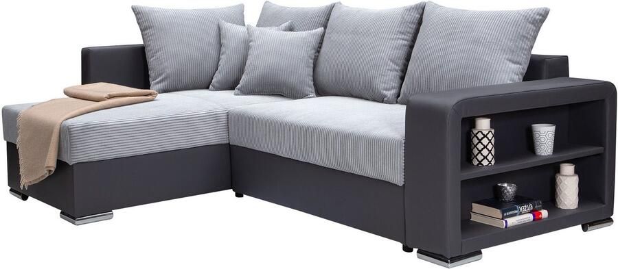 COLLECTION AB Hoekbank John L-vorm Verstelbare armleuning slaapfunctie bedlade ottomane aan beide zijden monteerbaar - Foto 11