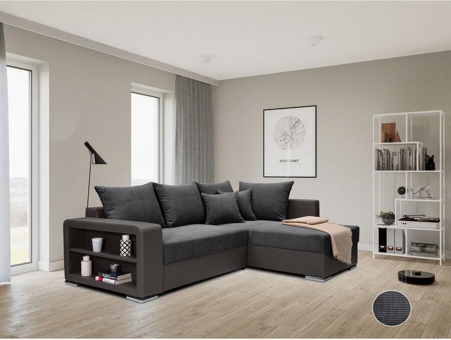 COLLECTION AB Hoekbank John L-vorm Verstelbare armleuning slaapfunctie bedlade ottomane aan beide zijden monteerbaar - Foto 3