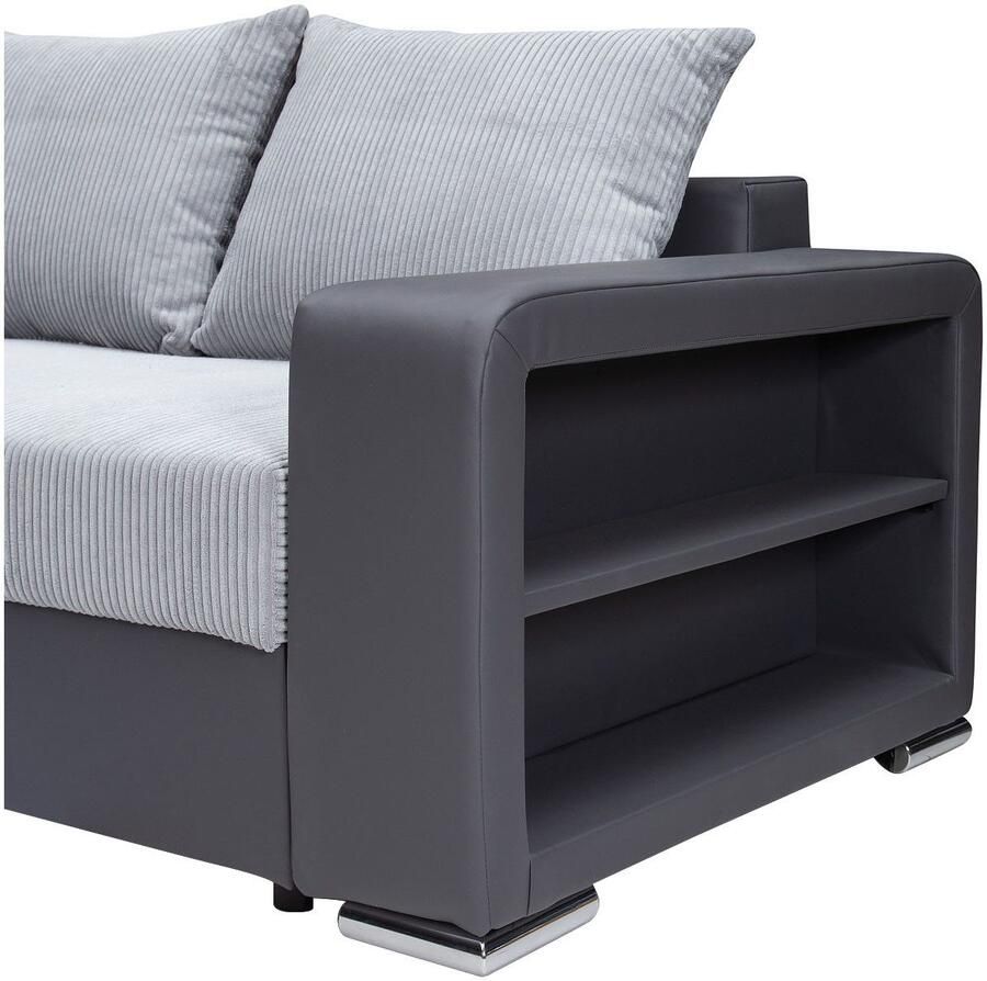 COLLECTION AB Hoekbank L-model Regalarmleuning met LED RGB verlichting bedfunctie en bedbox