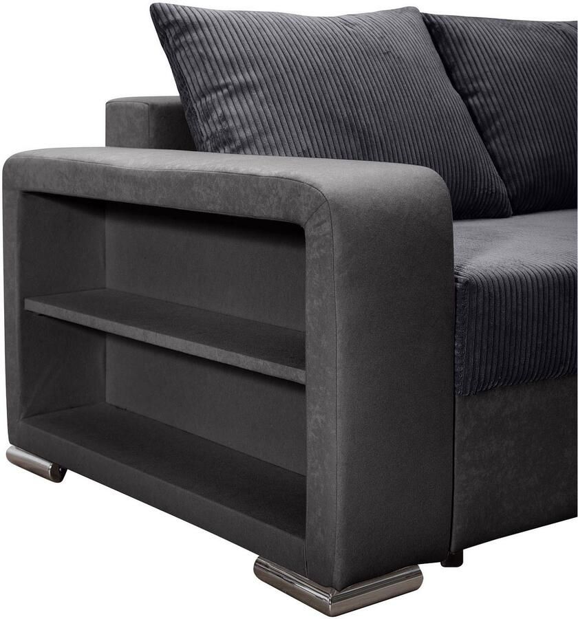 COLLECTION AB Hoekbank L-model Regalarmleuning met LED RGB verlichting bedfunctie en bedbox