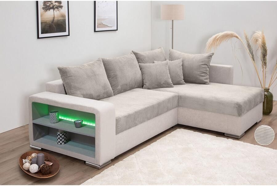 COLLECTION AB Hoekbank L-model Regalarmleuning met LED RGB verlichting bedfunctie en bedbox - Foto 5