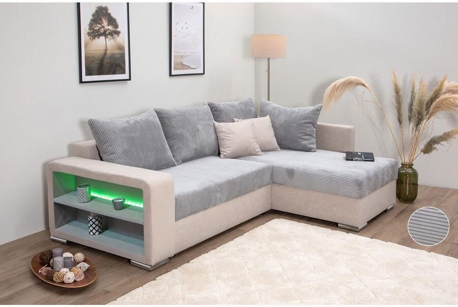 COLLECTION AB Hoekbank L-model Regalarmleuning met LED RGB verlichting bedfunctie en bedbox - Foto 5