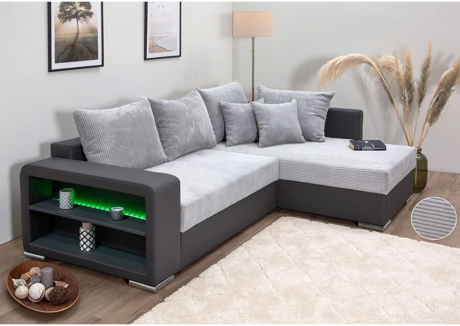 COLLECTION AB Hoekbank L-model Regalarmleuning met LED RGB verlichting bedfunctie en bedbox - Foto 6