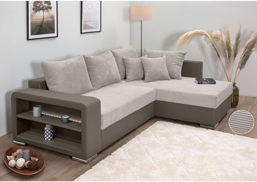 COLLECTION AB Hoekbank L-model Regalarmleuning met LED RGB verlichting bedfunctie en bedbox - Foto 6