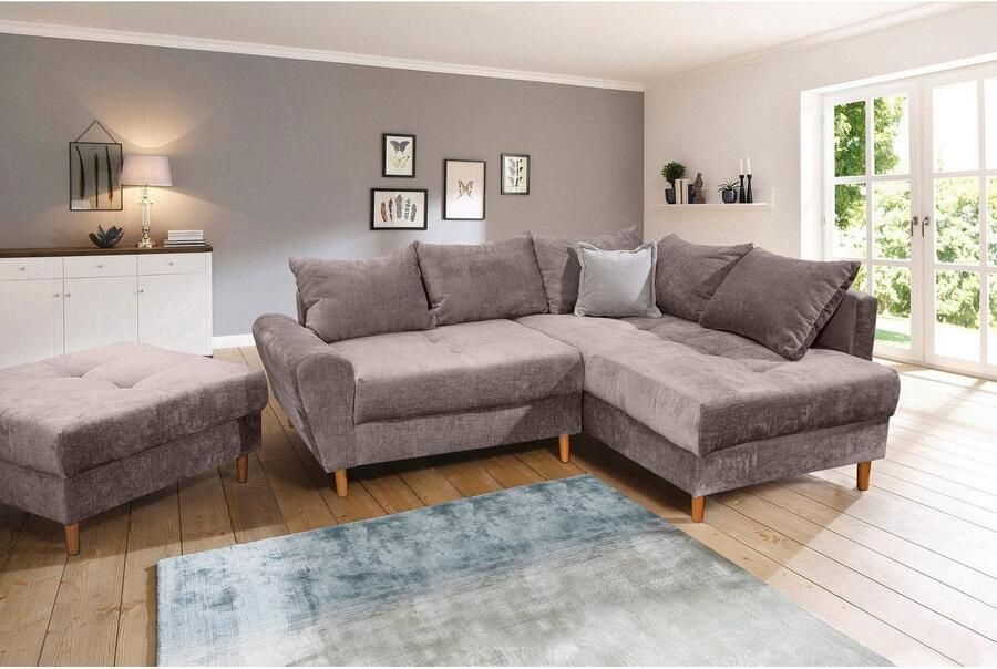 COLLECTION AB Hoekbank Reims L-vorm Ottoman kan aan beide zijden worden gemonteerd inclusief slaapbank functie en poef voetenbank - Foto 3