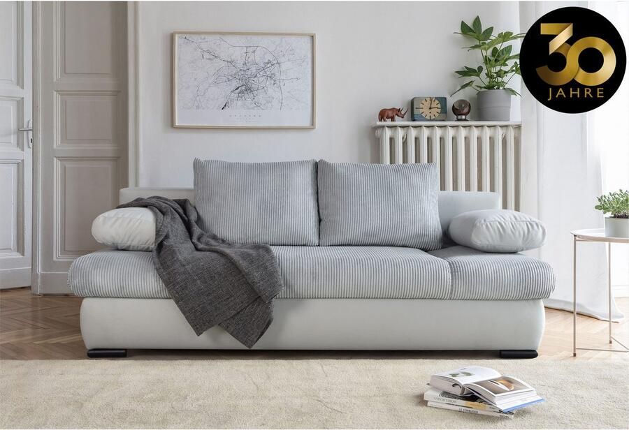 COLLECTION AB Slaapbank Chicago met bedfunctie slaapbank inclusief bedlade corduroy-fluwelen bekleding antraciet - Foto 3