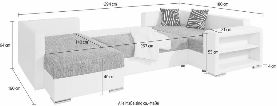 COLLECTION AB Zithoek John U-vorm met slaapfunctie naar keuze met binnenvering - Foto 6