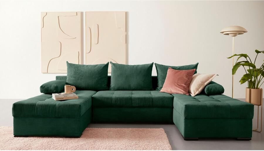 COLLECTION AB Zithoek Josy U-vorm slaapbank met bedlade flexibele recamière breedte: 269cm inclusief rugkussen cord - Foto 12