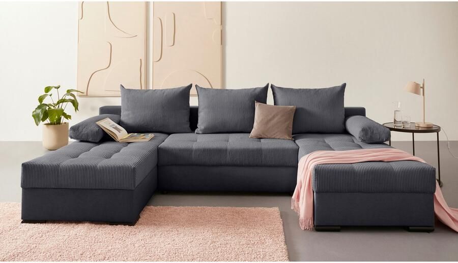 COLLECTION AB Zithoek Josy U-vorm slaapbank met bedlade flexibele recamière breedte: 269cm inclusief rugkussen cord - Foto 12