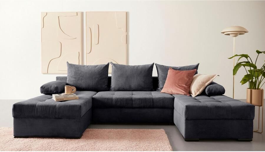 COLLECTION AB Zithoek Josy U-vorm slaapbank met bedlade flexibele recamière breedte: 269cm inclusief rugkussen cord - Foto 11