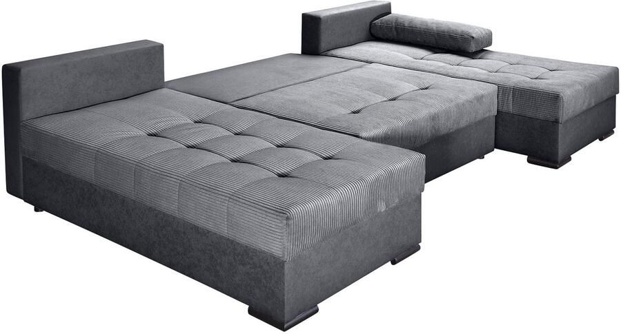 COLLECTION AB Zithoek Josy U-vorm slaapbank met bedlade flexibele recamière breedte: 269cm inclusief rugkussen cord - Foto 6