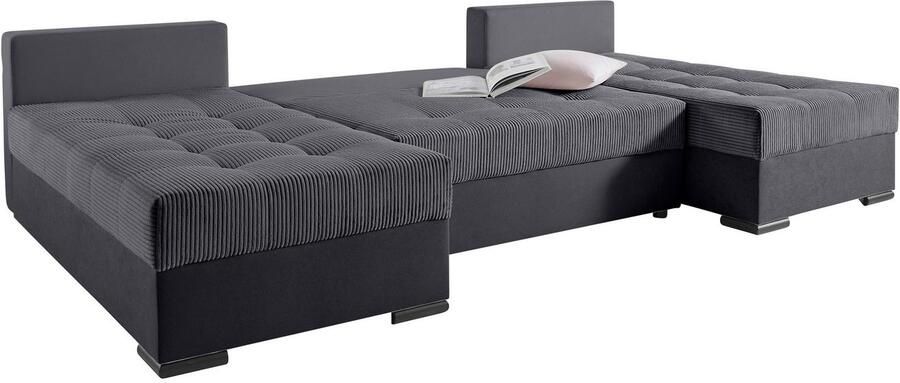 COLLECTION AB Zithoek Josy U-vorm slaapbank met bedlade flexibele recamière breedte: 269cm inclusief rugkussen cord - Foto 9