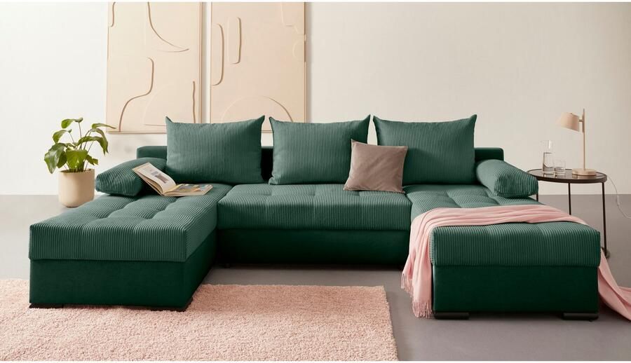 COLLECTION AB Zithoek Josy U-vorm slaapbank met bedlade flexibele recamière breedte: 269cm inclusief rugkussen cord - Foto 13