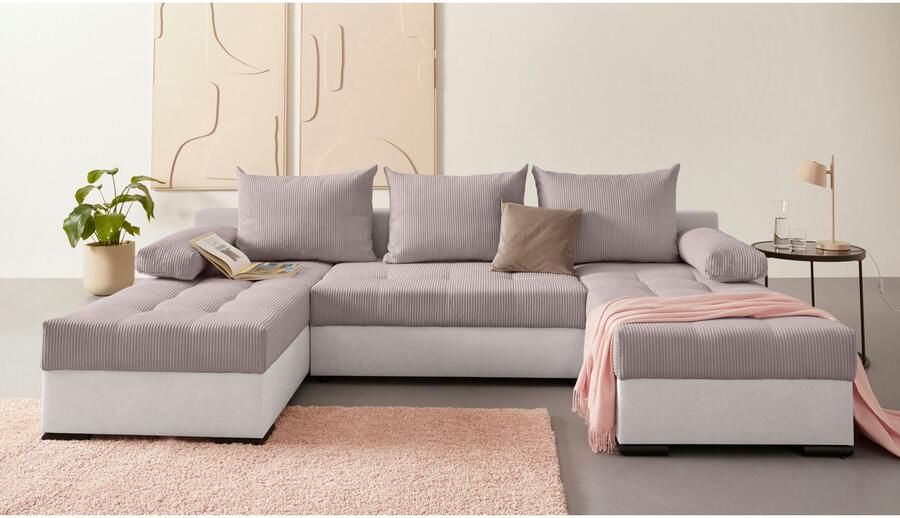 COLLECTION AB Zithoek Josy U-vorm slaapbank met bedlade flexibele recamière breedte: 269cm inclusief rugkussen cord - Foto 13