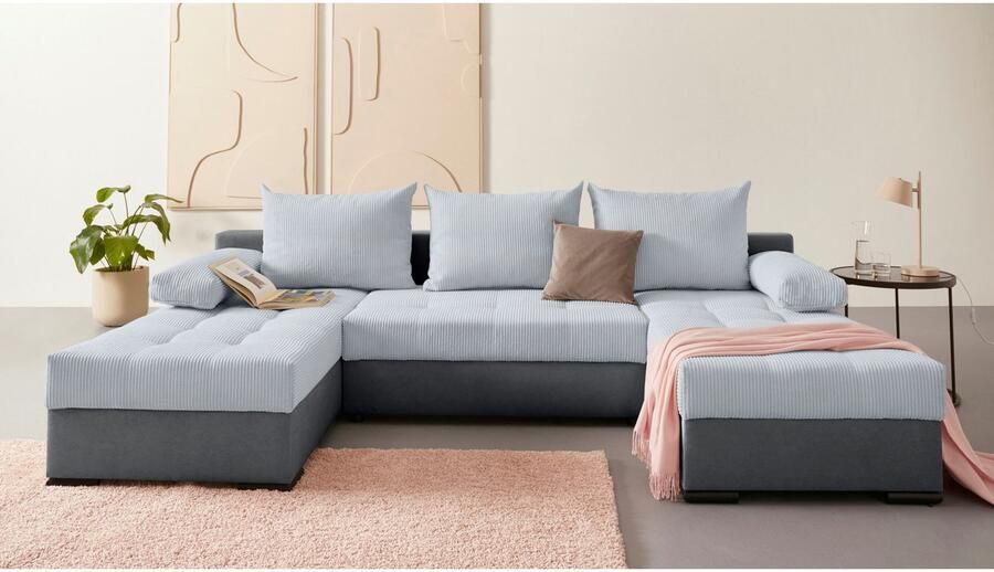 COLLECTION AB Zithoek Josy U-vorm slaapbank met bedlade flexibele recamière breedte: 269cm inclusief rugkussen cord - Foto 13