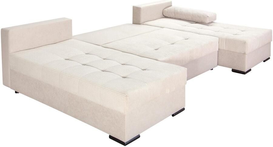 COLLECTION AB Zithoek Josy U-vorm slaapbank met bedlade flexibele recamière breedte: 269cm inclusief rugkussen cord - Foto 7