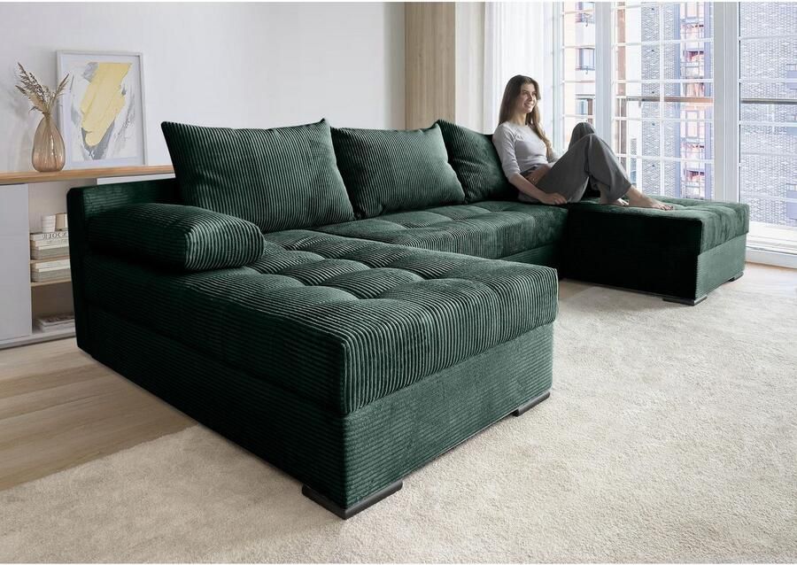 COLLECTION AB Zithoek Josy U-vorm slaapbank met bedlade flexibele recamière breedte: 269cm inclusief rugkussen cord - Foto 5
