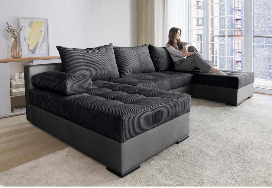 COLLECTION AB Zithoek Josy U-vorm slaapbank met bedlade flexibele recamière breedte: 269cm inclusief rugkussen cord - Foto 5