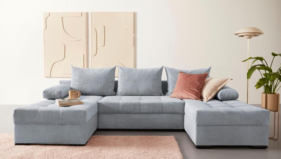 COLLECTION AB Zithoek Josy U-vorm slaapbank met bedlade flexibele recamière breedte: 269cm inclusief rugkussen cord - Foto 6