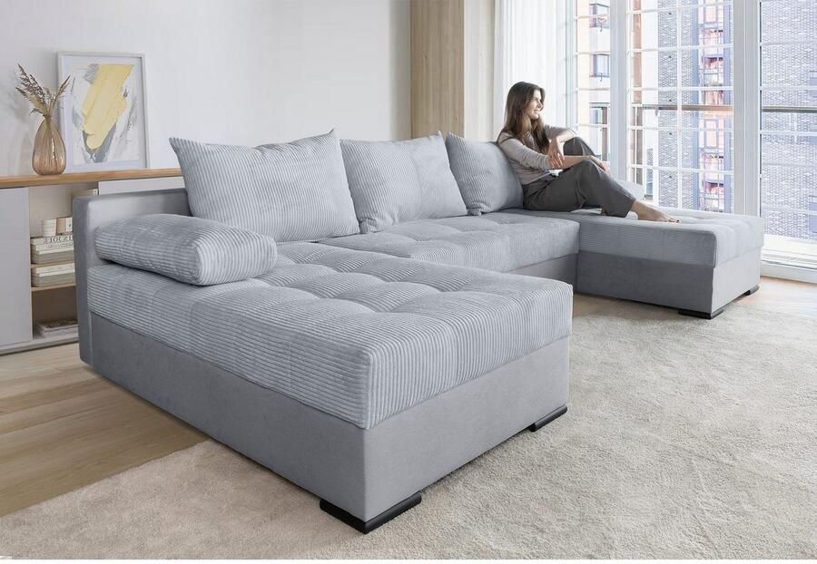 COLLECTION AB Zithoek Josy U-vorm slaapbank met bedlade flexibele recamière breedte: 269cm inclusief rugkussen cord - Foto 6