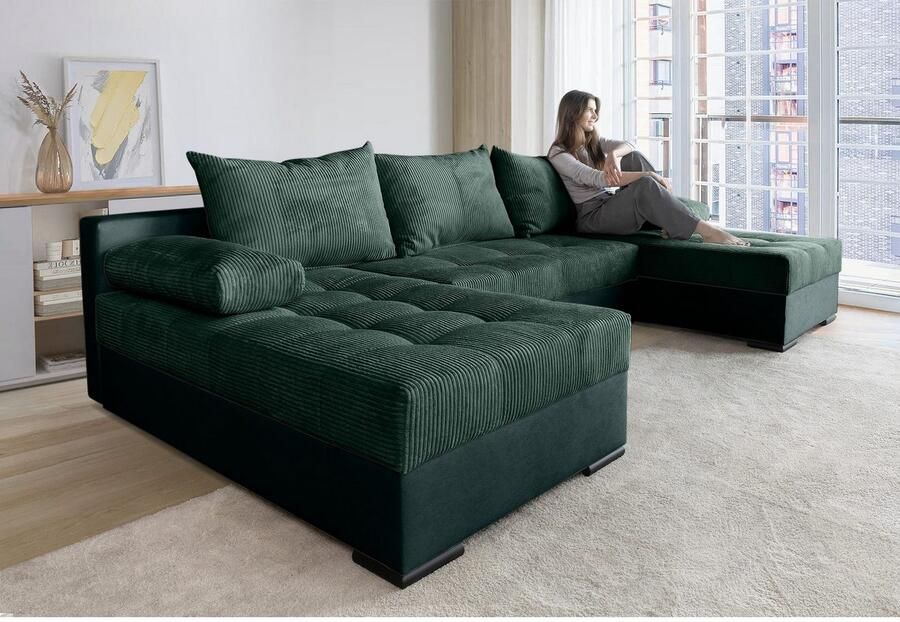 COLLECTION AB Zithoek Josy U-vorm slaapbank met bedlade flexibele recamière breedte: 269cm inclusief rugkussen cord - Foto 6
